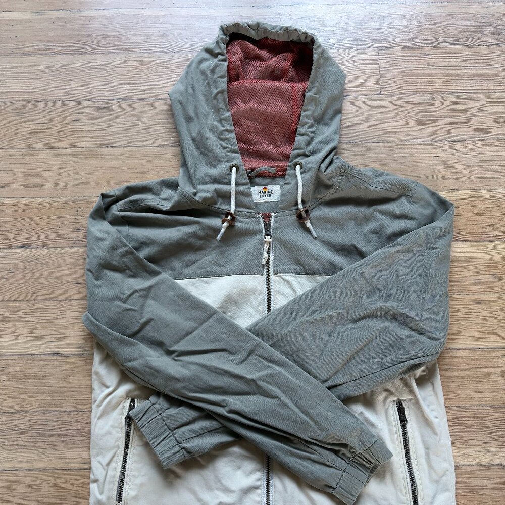 Marine Layer Dawson Stretch Twill Hooded Windbreaker Gray Colorblock Jacket